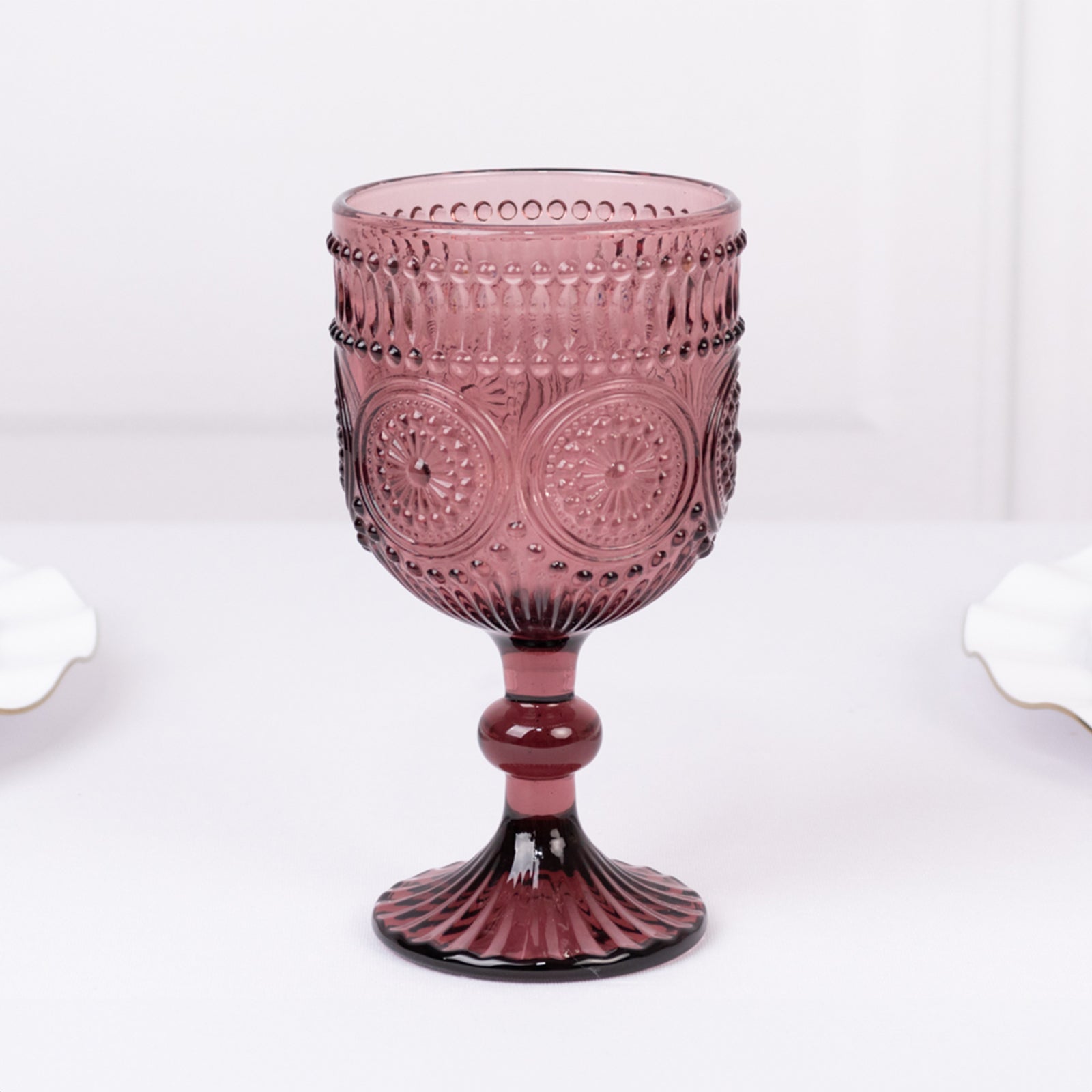 6-Pack Vintage Embossed Wine Glasses 12oz Short Stemmed Design Dusty Rose - Textured Floral Pattern for Cocktails & Drinks